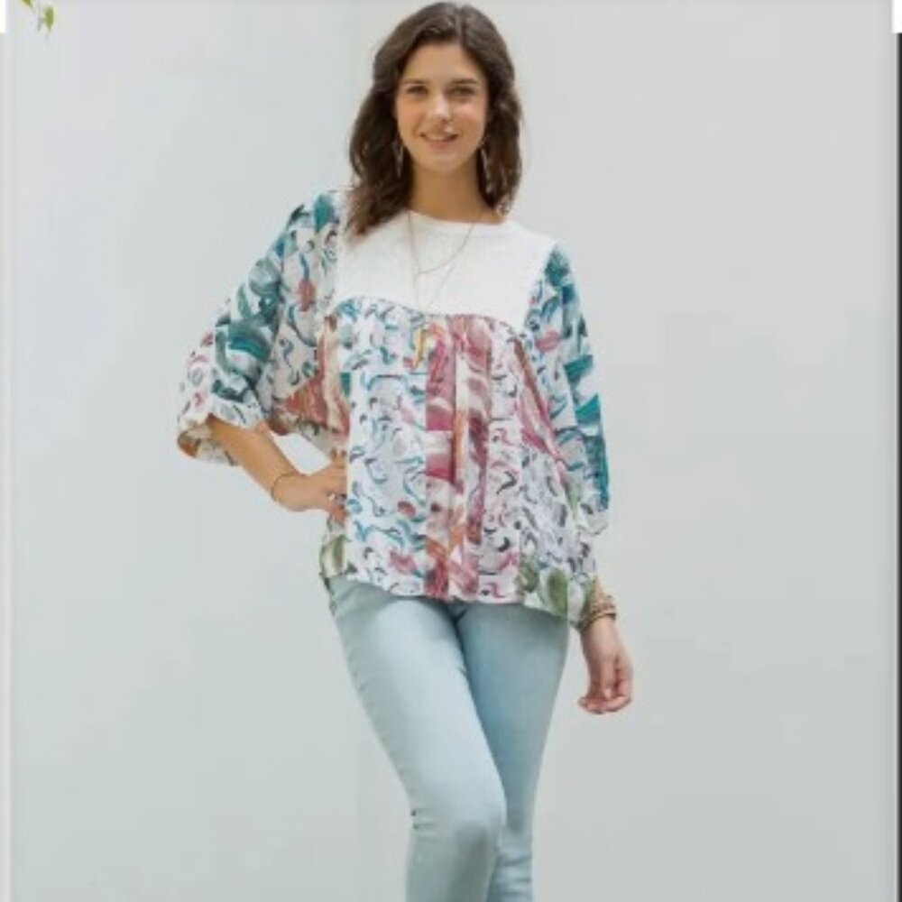 Young Threads Floral Dolman Sleeve pheasant blouse top size large NWT  B21